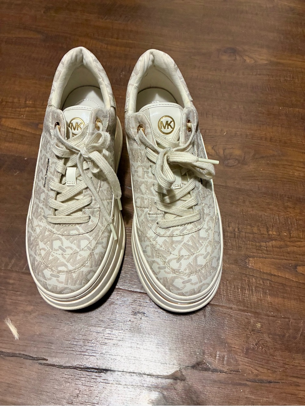 Michael Kors Cream Monogram Low-Top Lace-Up Sneakers